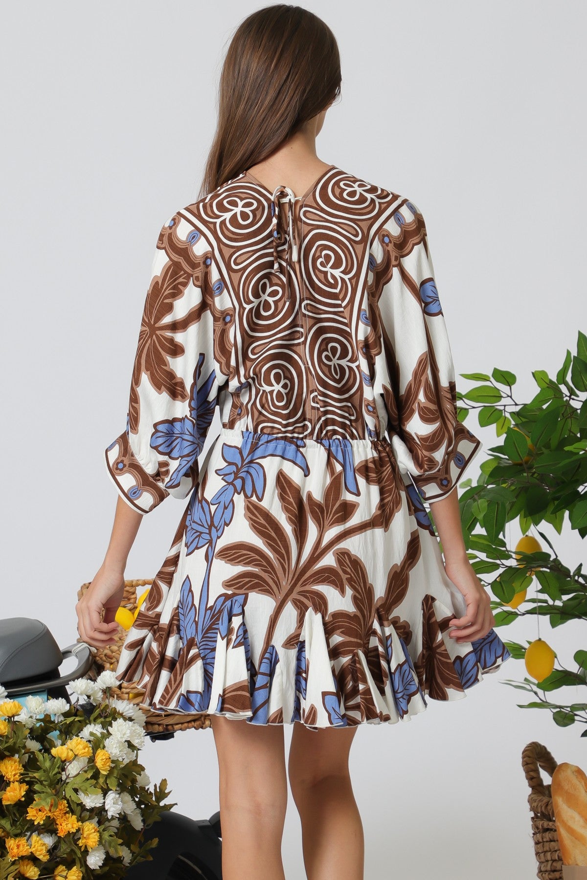 "Palma" Tassel Mini Dress in Brown