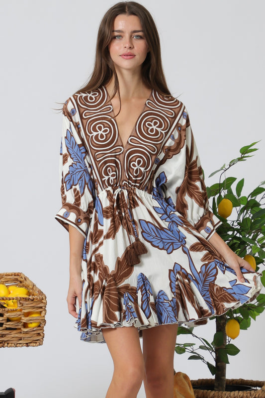 "Palma" Tassel Mini Dress in Brown