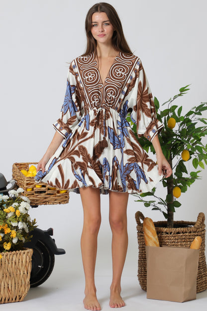"Palma" Tassel Mini Dress in Brown