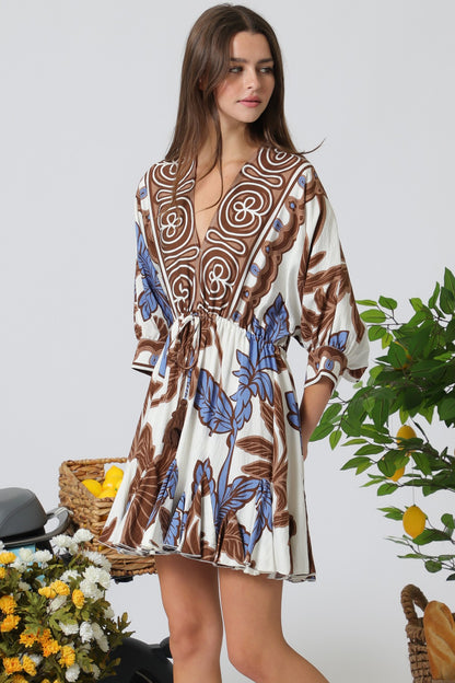 "Palma" Tassel Mini Dress in Brown