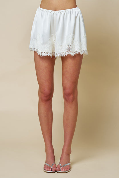 Lace Trim Satin Shorts in Cream - PRE ORDER