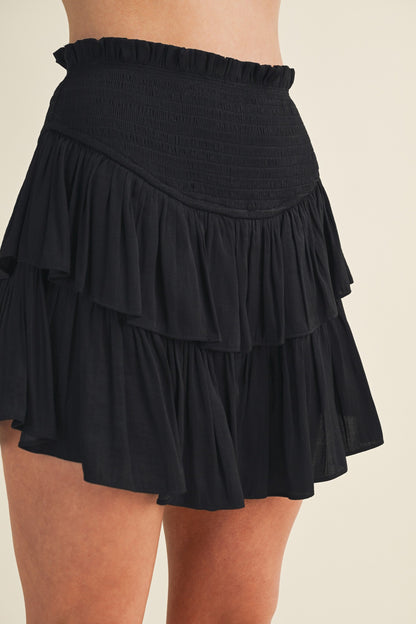 Tiered Ruffle Smocked Skort in Black