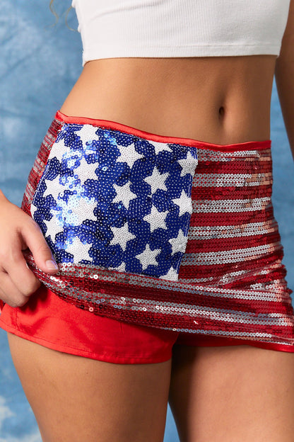 "USA BABE" Sequin Low Rise Skort