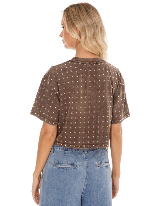 FINAL SALE!! The “Dallas" Cropped Rhinestone Tee in Brown