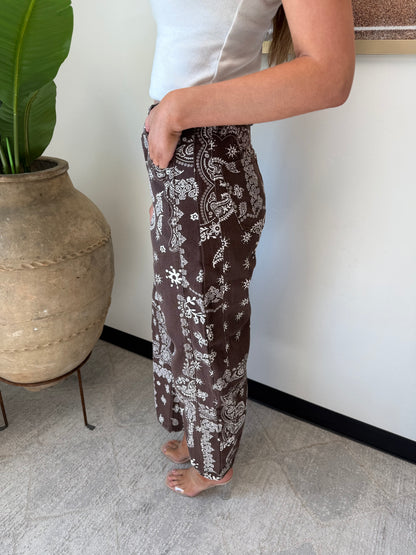 Paisley Barrel Leg Pants in Chocolate