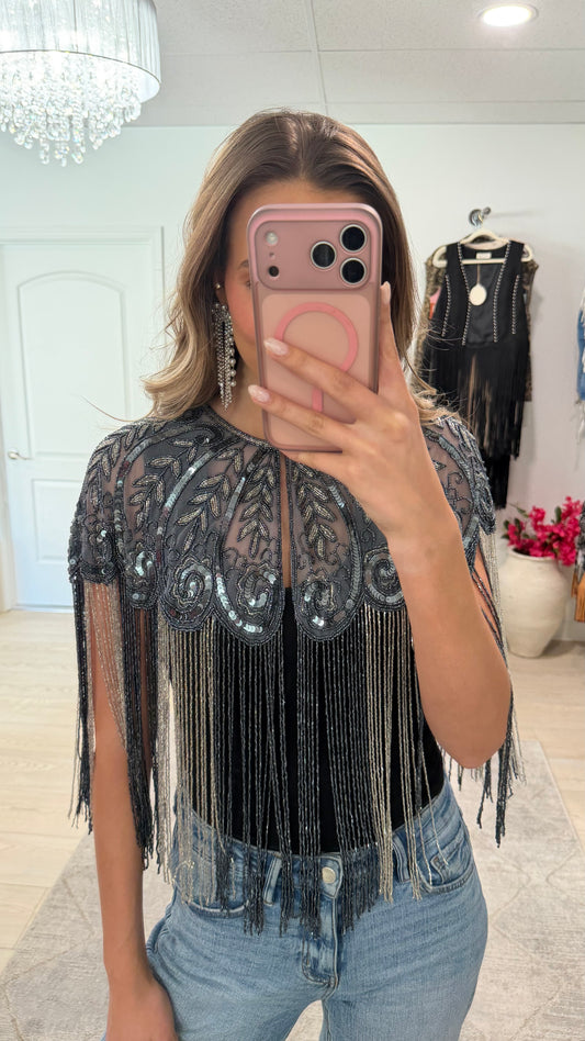 NEW!! VIP Beaded Cape in Navy
