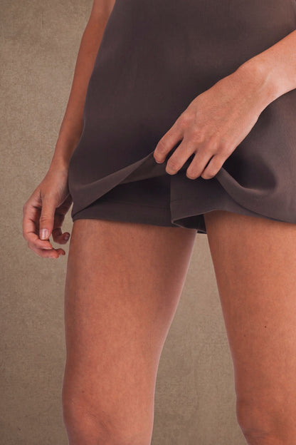"Stella" High Waist Mini Skort - Brown - PREORDER