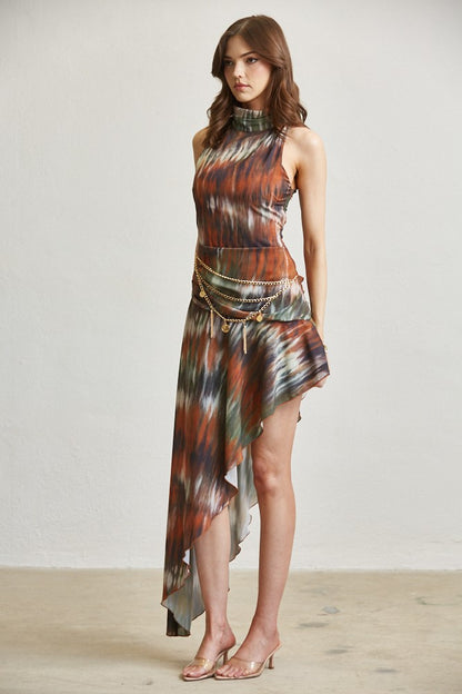 The "Palomino" Asymmetric Belted Midi Dress
