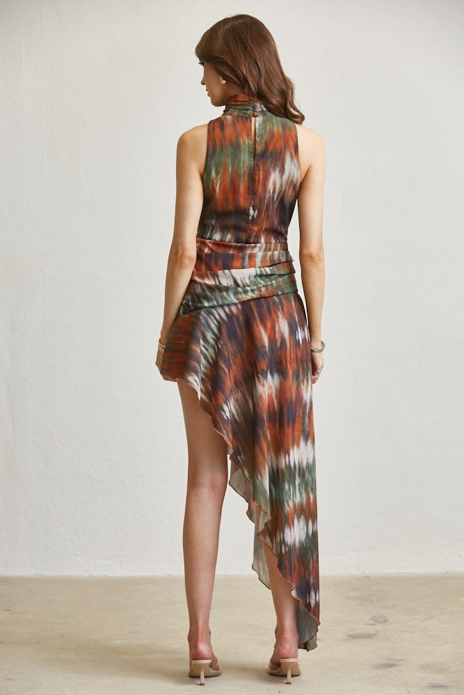 The "Palomino" Asymmetric Belted Midi Dress