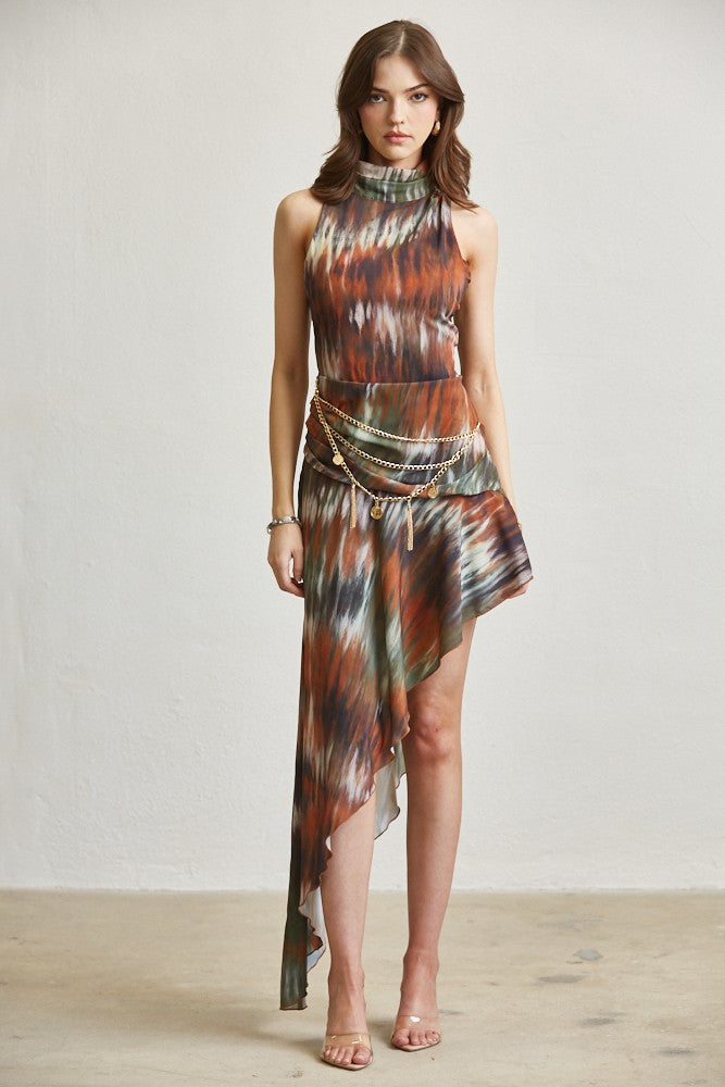 The "Palomino" Asymmetric Belted Midi Dress