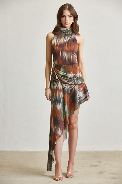 The "Palomino" Asymmetric Belted Midi Dress