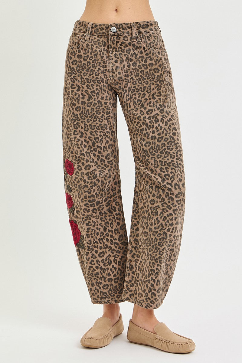 Leopard Print Barrel Leg Jeans