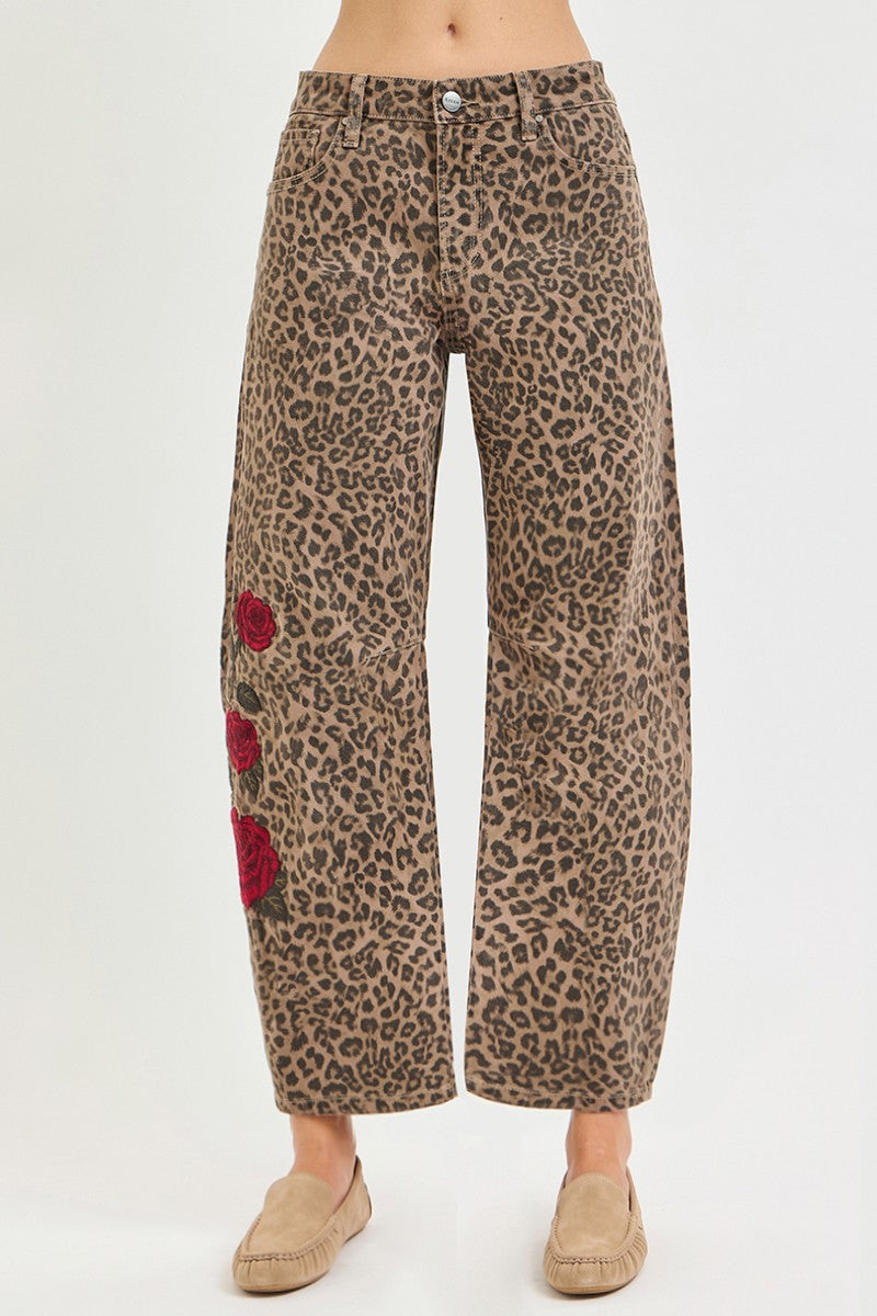 Leopard Print Barrel Leg Jeans