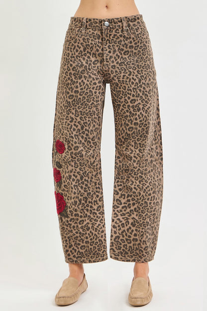Leopard Print Barrel Leg Jeans