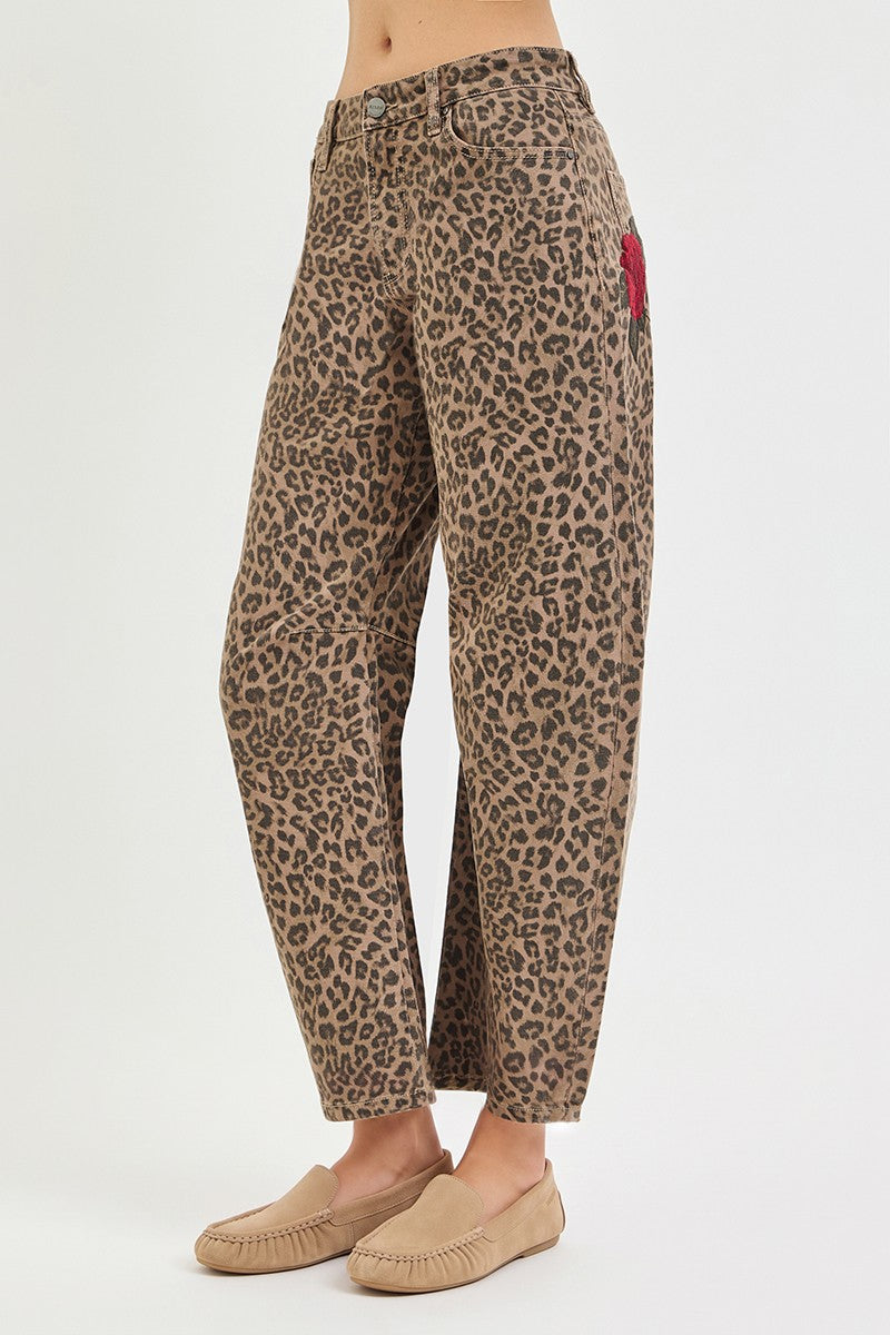 Leopard Print Barrel Leg Jeans