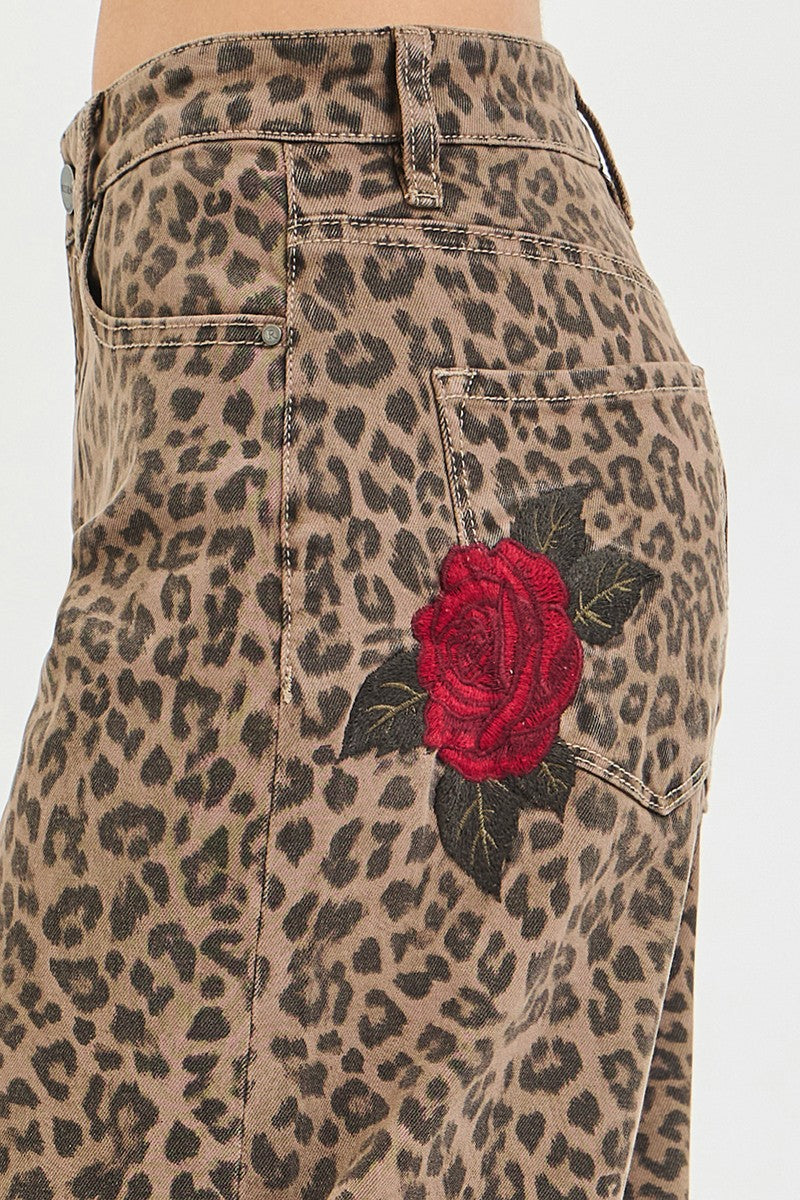 Leopard Print Barrel Leg Jeans