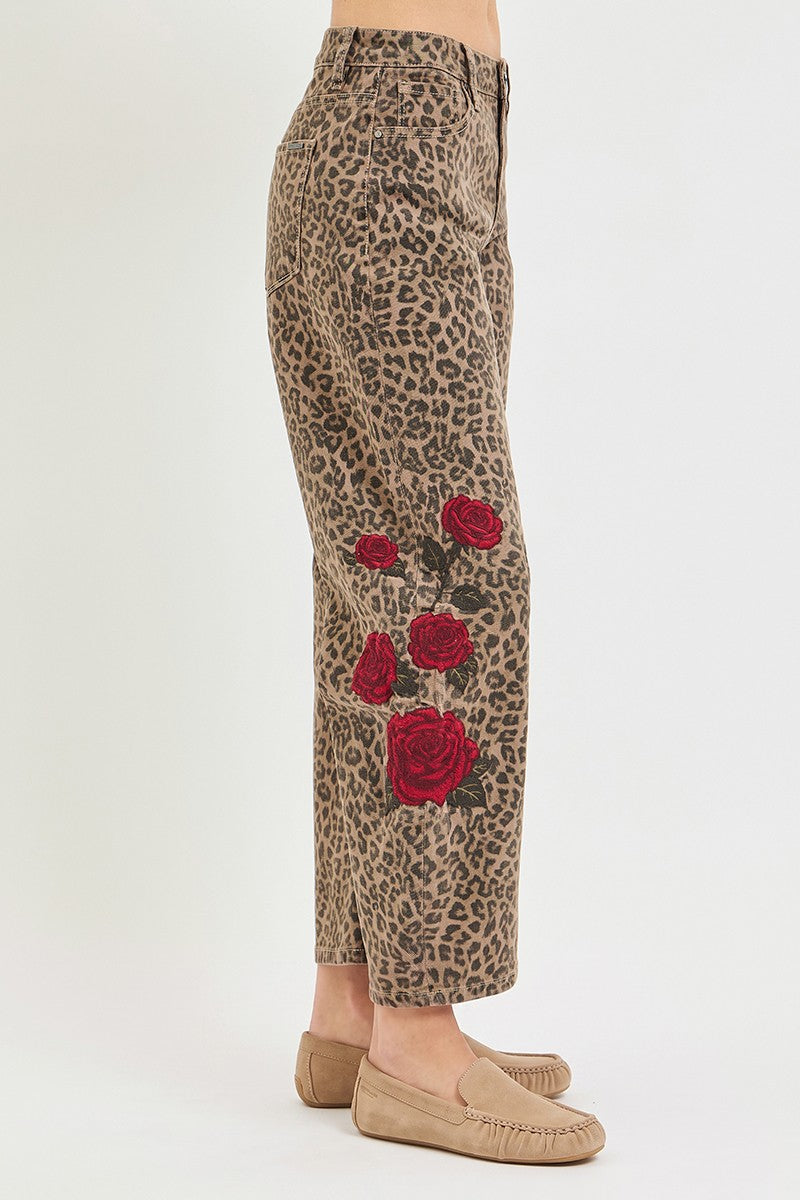 Leopard Print Barrel Leg Jeans
