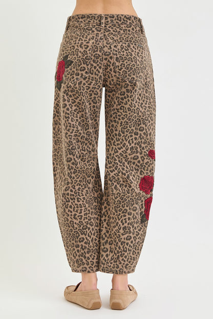 Leopard Print Barrel Leg Jeans