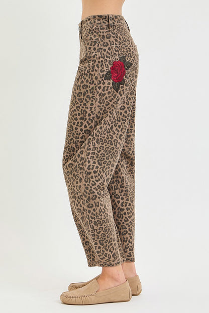 Leopard Print Barrel Leg Jeans