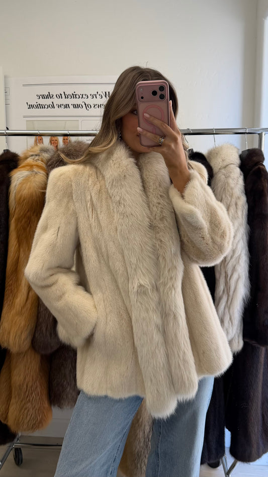 #13 Vintage Blonde Mink Jacket w/ Fox Tuxedo Size S/M