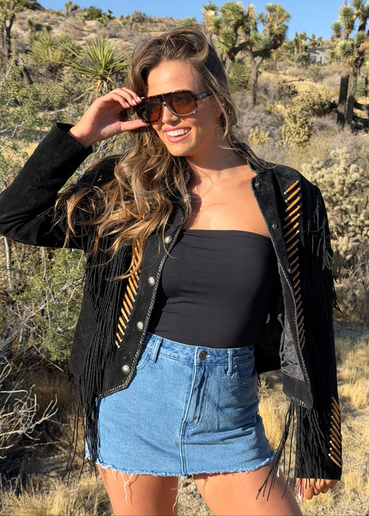 Vintage Black Suede Fringe Jacket Size Large