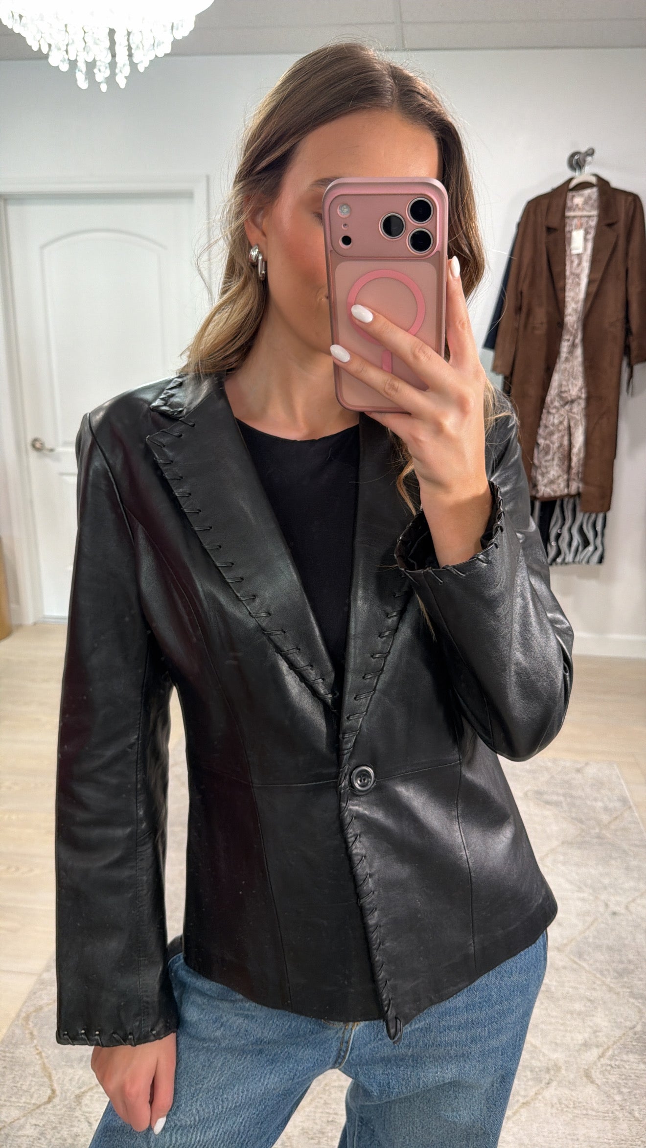 Vintage Cache Black Leather Blazer - Size Small