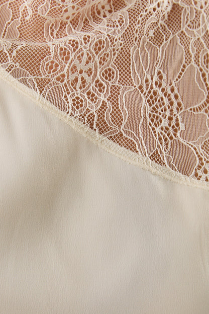 Satin Lace Trim Top in Ivory