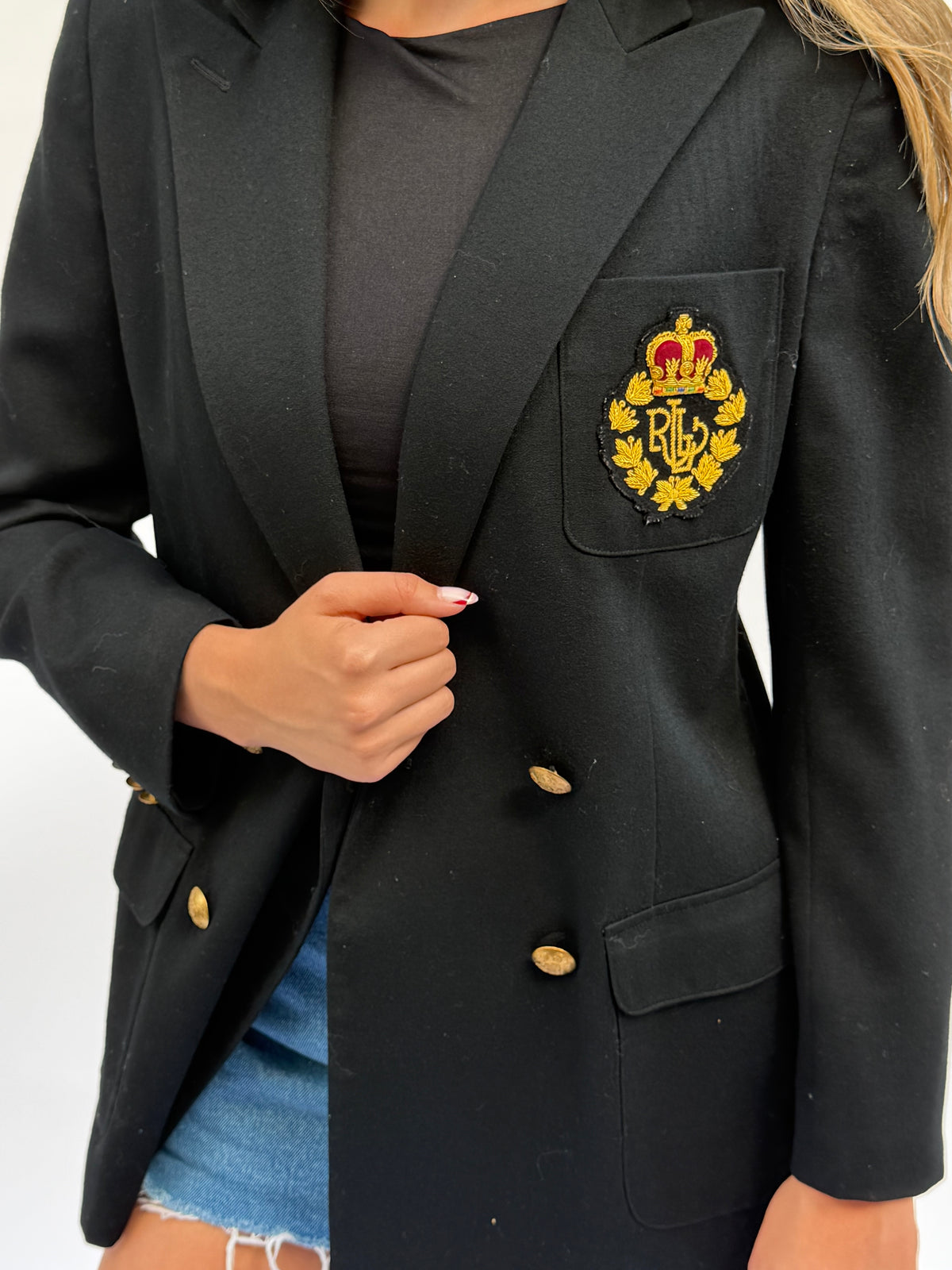 NEW!! Vintage Ralph Lauren Black Crest Wool Blazer Size 12