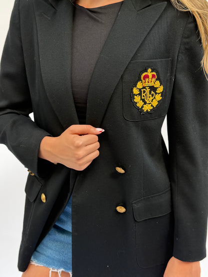 NEW!! Vintage Ralph Lauren Black Crest Wool Blazer Size 12