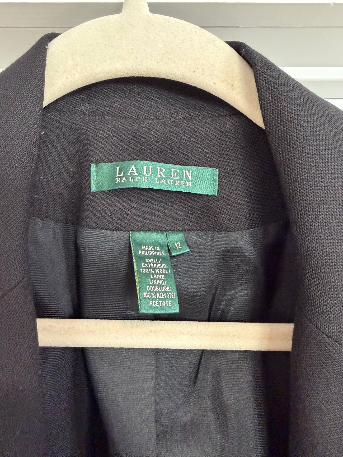 NEW!! Vintage Ralph Lauren Black Crest Wool Blazer Size 12