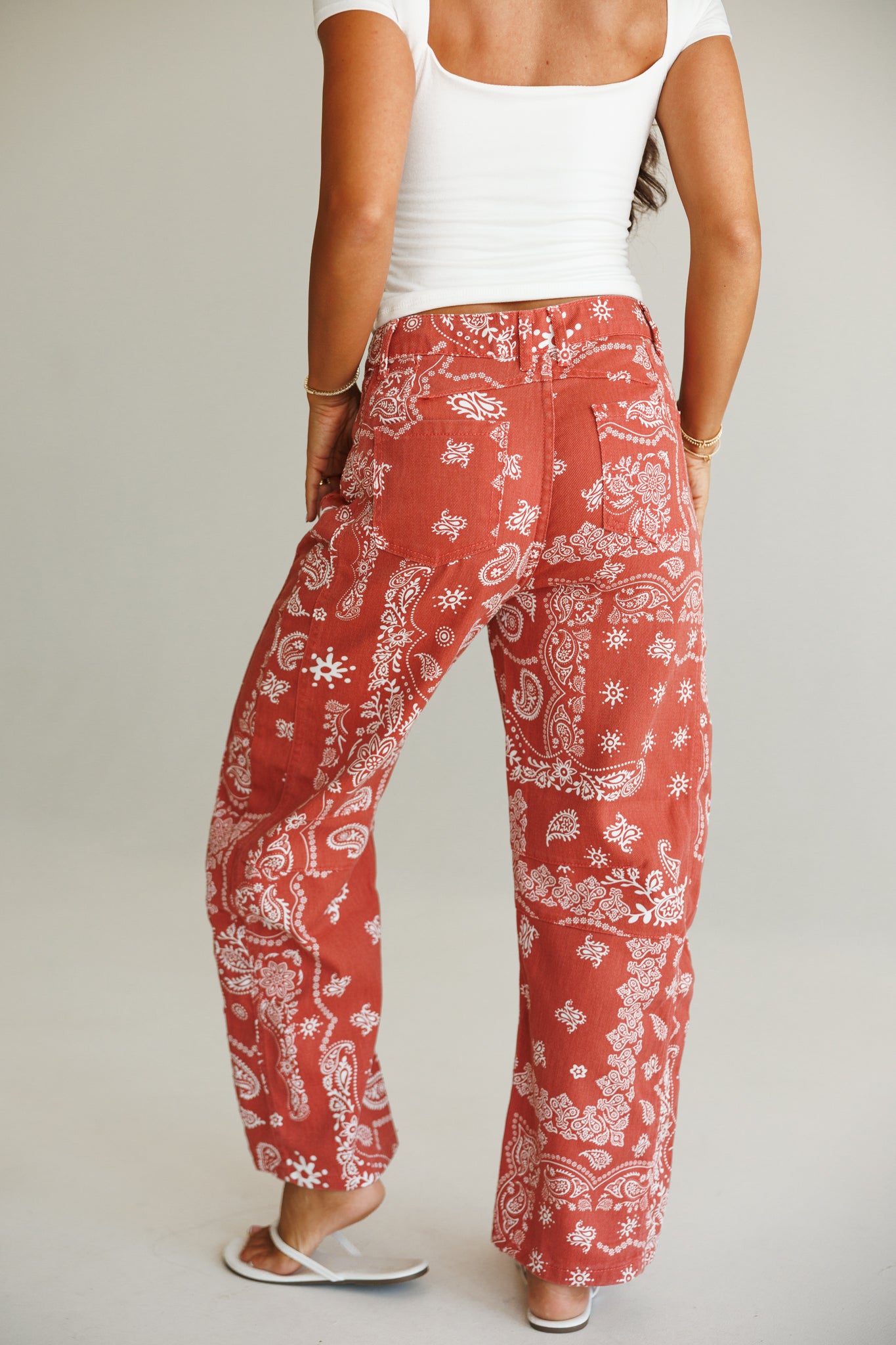 Bandana Print Barrel Leg Pants in Red