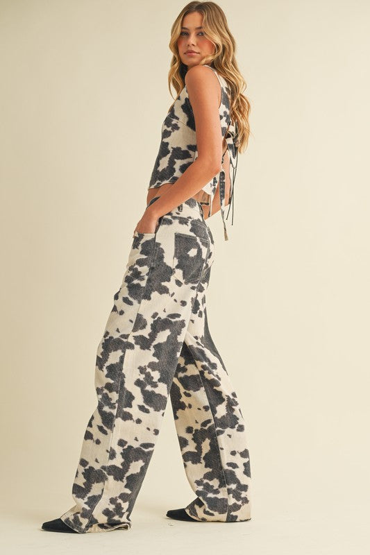 NEW!! Denim Cow Print Two Piece Set