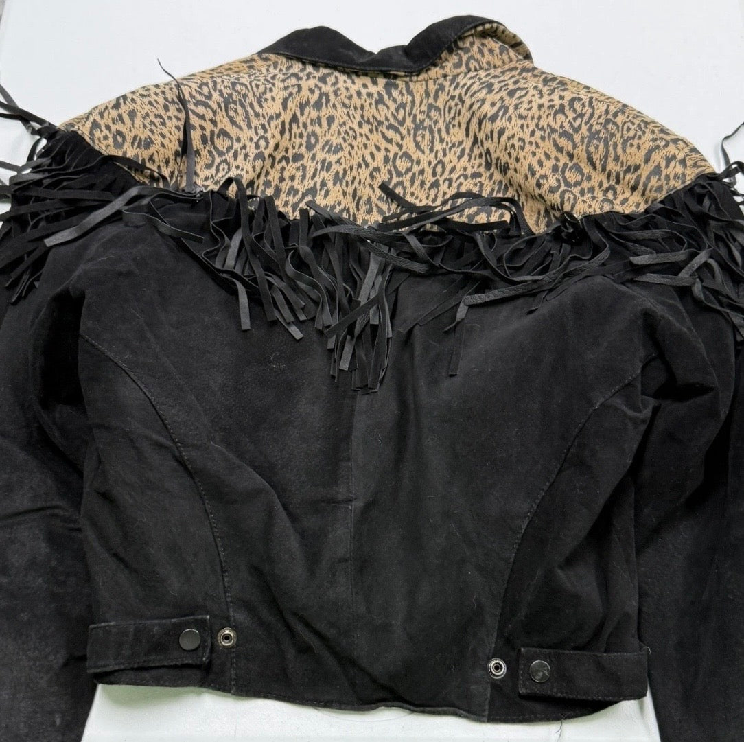 Vintage Black Suede Fringe Jacket Size Small/Medium