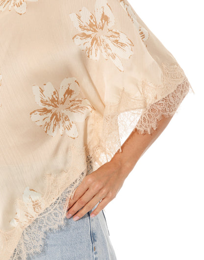 Asymmetric Lace Top in Nude Floral
