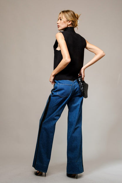NEW!! Two-Tone Panel Wide Leg Jeans