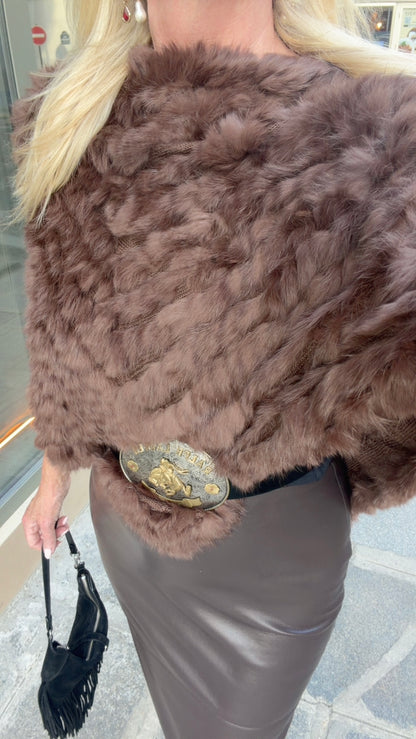 LIMITED EDITION! Vintage Knitted Rabbit Fur Poncho in Dyed Brown