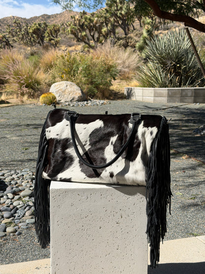 Cowhide Fringe Weekender Bag - Black