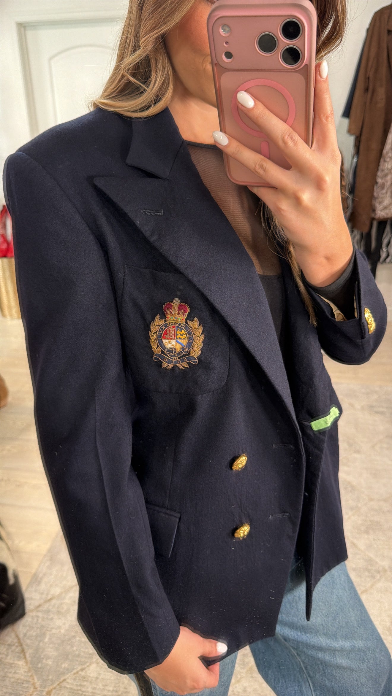 Vintage Ralph Lauren Navy Crest Blazer Size 6