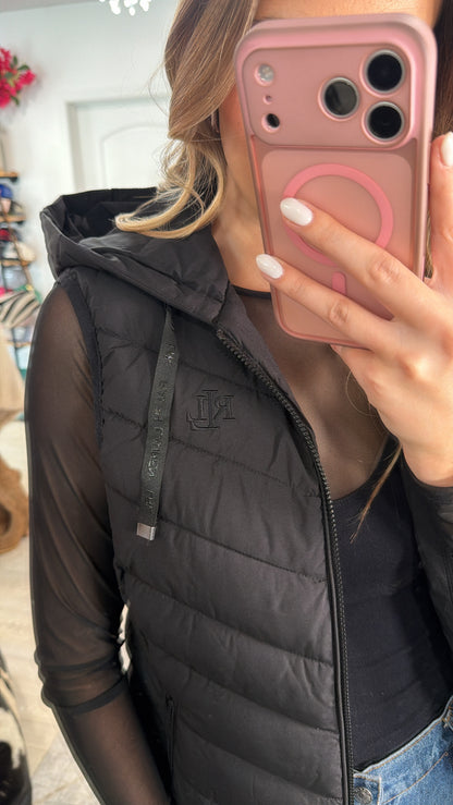 NEW!! Vintage Lauren Ralph Lauren Quilted Hooded Vest in Black