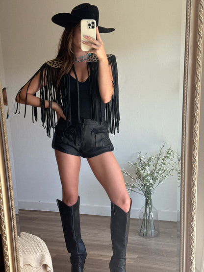 NEW!! Cowhide Fringe Shawl in Leopard