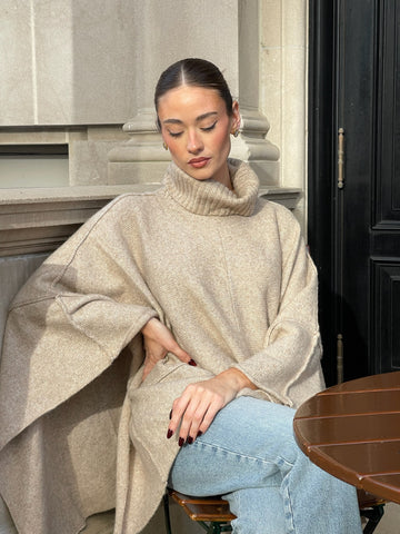 NEW!! Apres Chic Turtleneck Poncho in Taupe