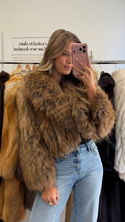 #26 Vintage Dyed Brown Cropped Fox Fur Jacket