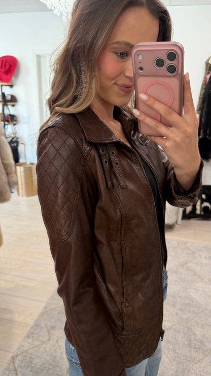 Vintage Brown Leather Quilted Jacket Size XS