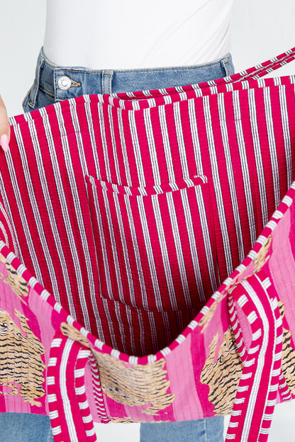DOORBUSTER!! Tiger Print Reversible Tote in Pink