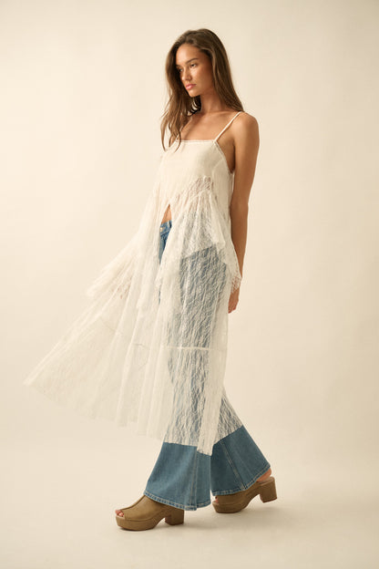 Ruffle Lace High-Low Top in Cream - PREORDER