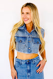 AS SEEN ON ASHLEE NICHOLS!! Cropped Rhinestone Denim Vest