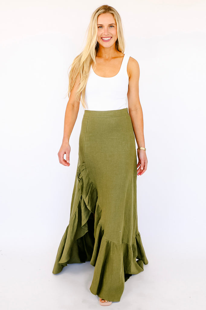 NEW!! “I’m in Linen” Maxi Skirt in Green