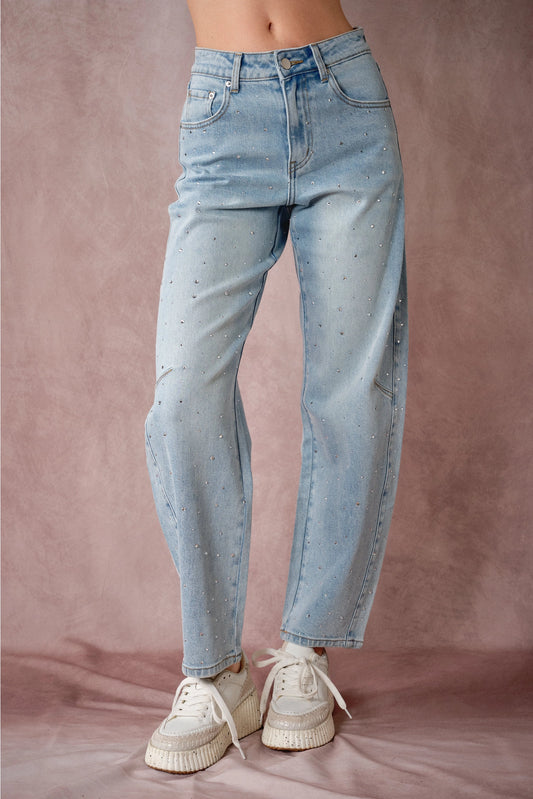 "After Dark" Rhinestone Barrel Jeans
