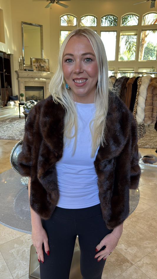 #118 Vintage Mahogany Mink Crop Fur Jacket Size Medium