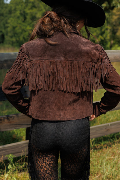 Suede Fringe Jacket in Chocolate